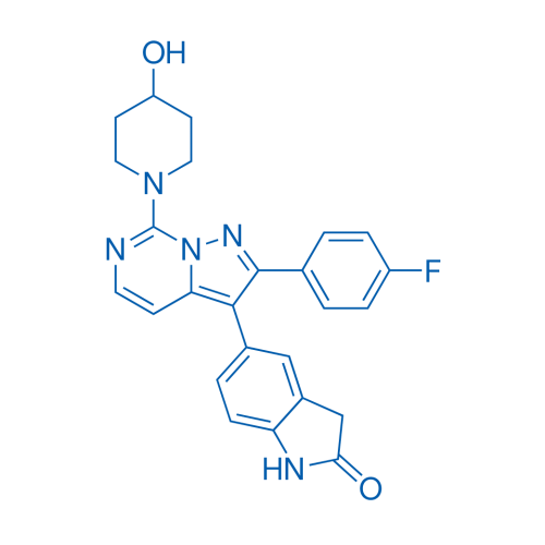 5-(2-(4-Fluorophenyl)-7-(4-hydroxypiperidin-1-yl)pyrazolo[1,5-c]pyrimidin-3-yl)indolin-2-one
